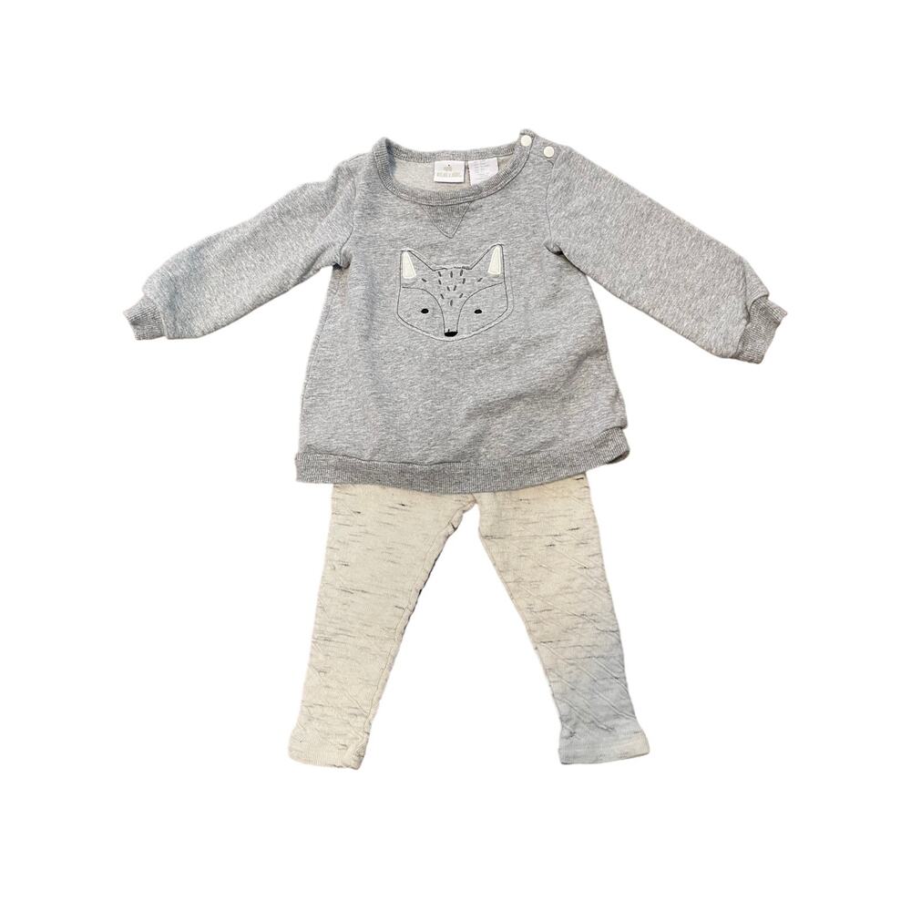 Dylan & Abby gray 2 piece pants set fox embroidered leggings knit comfy 12mo